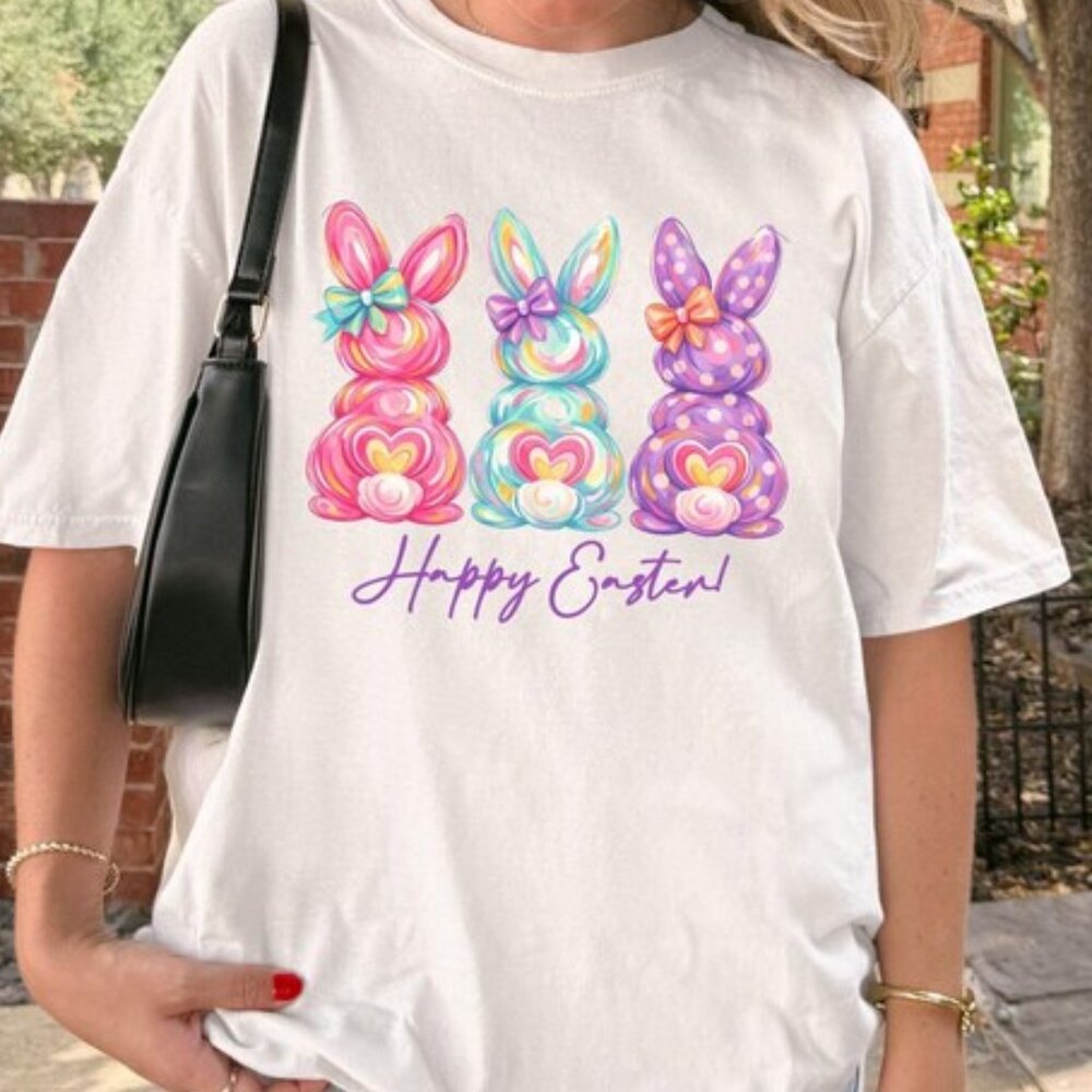 Brushstroke Bunny Shirt, Easter Party Cute Bunny Coquette Bow Tee